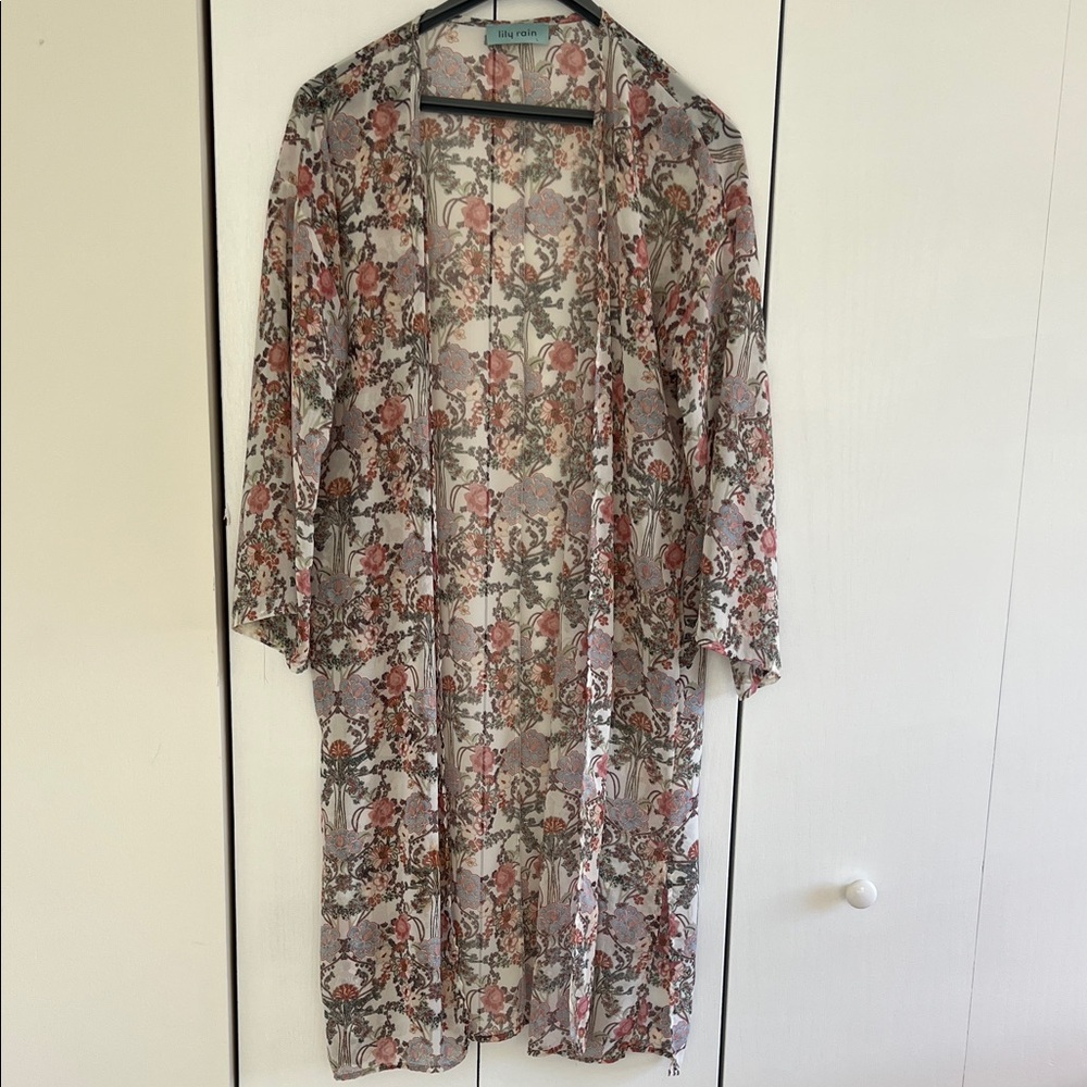 Duster/Elegant Floral Sheer Duster- Pink and Gray